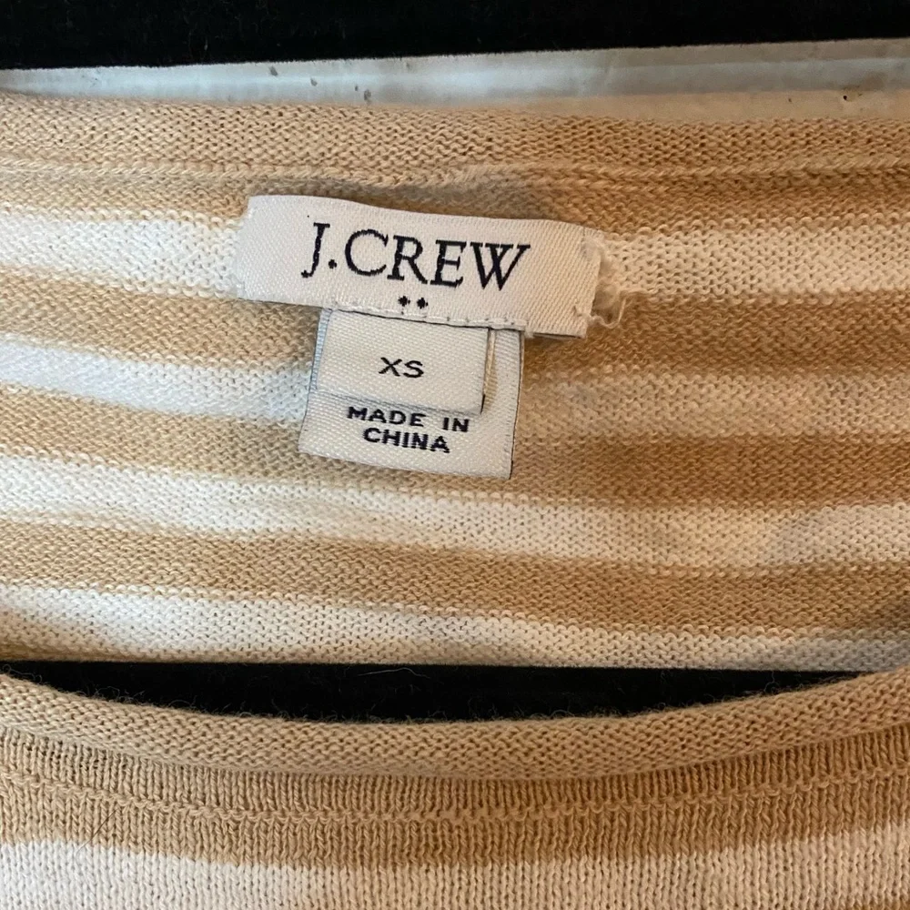 J. Crew Long Sleeve Size XS Striped Coastal Preppy Tan White Tie Knot